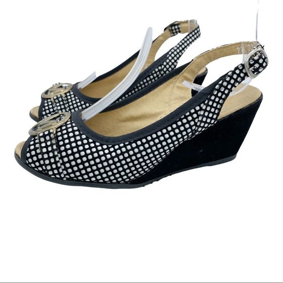 Laisha‎ Peep Toe Wedge Sandal Slingback Velvet Heel - Picture 1 of 13